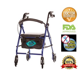 Healthline Trading 4 Wheel Rollator with Handle Brakes and Pouch, Blue