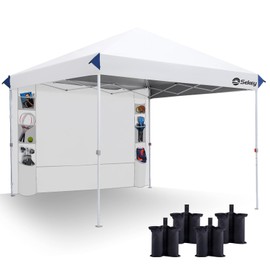Sekey 10x10 Pop Up Canopy with Pockets Sidewall, One Push Setup Instant Outdoor Gazebo, Instant Easy Up Canopy with UPF50+ Top, 4 Weight Bags for Events, Beach, Patio, Camping