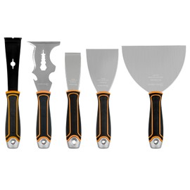 ROLLINGDOG 5 PC Drywall Repair Knife Set - Include Putty Knife Needed for Drywall Work (1.5" Stiff Blade Scraper, 1.5" Pry Bar, 14-1 Mutil Painter's tool,3" and 6" Flexible Putty Knife)