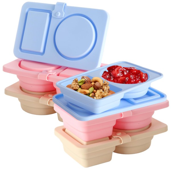 Oungy 6 PCS Silicone Snack Containers with Lids, Double Compartment