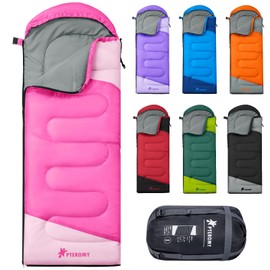 PTEROMY Sleeping Bags for Adults, Lightweight Water Resistant Backpacking Camping Sleeping Bag for Warm Cold Weather, Camping Essentials for Hiking Outdoor Travel (Pink)