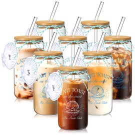 Baderke 8 Pcs Last Toast on the Coasts Bachelorette Party Glasses Cups with Bamboo Lids and Glass Straw Coastal Bachelorette Weekend Favors for Bride Bridesmaid Gifts