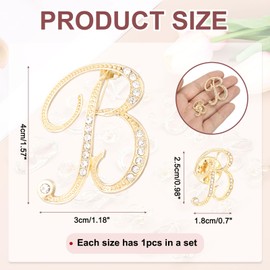 PATIKIL Rhinestone Letter Brooch Pins, 2 Sizes Initial Rhinestone Alphabet B Letter Lapel Badges Pin for Women Men Suits Dress Coat Clothes Craft, Gold Tone