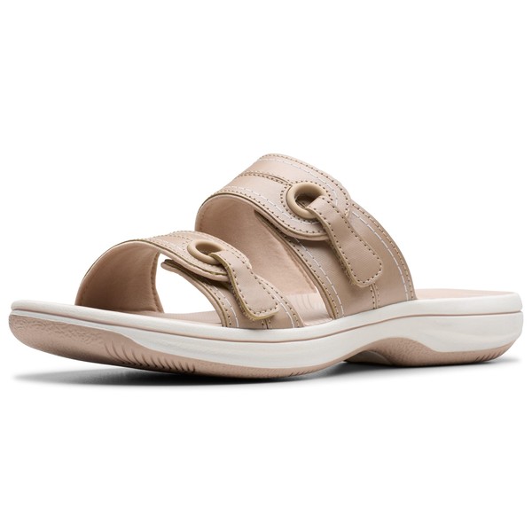 Clarks Women's Breeze Maye Slide Sandal, Sand Synthetic, 8