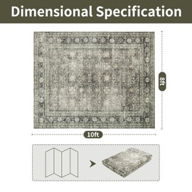 Lbris Washable Rugs 8x10 Area Rugs for Living Room- Vintage Rugs for Bedroom,Dining Room,Large Soft Low Pile Retro Carpet with Non Slip Rubber Backing,Neutral Accent Nursery Rug for Home Office Decor