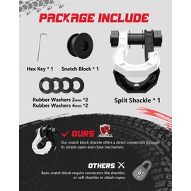 AMBULL D Ring Split Shackle with Snatch Block, 3/4" Split Shackles w/Snatch Block Pulley, Heavy Duty Shackle for Towing Winch, Pulley for Off-Road Vehicle Recovery, Truck, ATV, UTV, Blackwhite