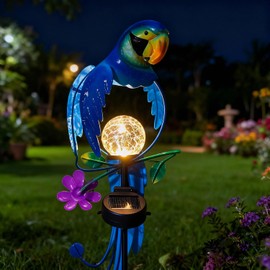 StarryMine Solar Powered Parrot Garden Stake Light, Warm White LED Crackle Globe Light, Waterproof Metal & Glass Outdoor Decor for Yard, Pathway, Lawn, Patio, and Bird Lover Gift