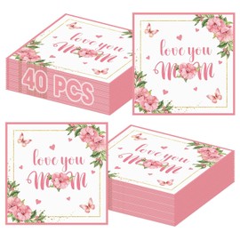 40 Pcs Happy Mothers Day Napkins - 6.5 Inch Flower Mother Days Paper Napkins, 3-Ply Disposable Love You Mom Cocktail Napkin Hand Towel Set for Mother's Day Party Supplies Table Decorations Favors