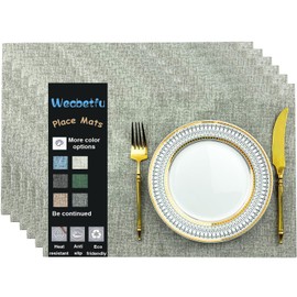 Weabetfu Faux Leather Heat Resistant Placemats Set of 6 Waterproof Wipeable PU Table Mats Washable Anti-Slip Place Mats for Indoor&Outdoor,Easy to Clean-Light Grey