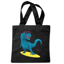 Reifen-Markt Shoulder Bag Dinosaur on Surfboard with Sunglasses Surfer Surf Teacher Surfboard Shopping Bag School Bag Gym Bag in Black, black