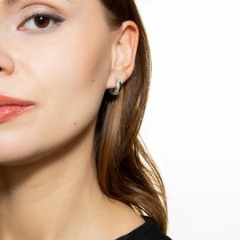 XENOX® Dome Medium Hoop Earrings - Women's Earrings Made of High-Quality 925 Sterling Silver, Sterling Silver, No Gemstone