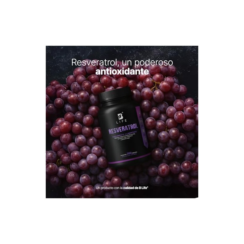 Life Resveratrol 200 Cápsulas Antioxidante 1000mg Por Porción Pimienta Negra