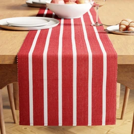 Encasa XO Dining Table Runner | Yarn Dyed Fine Ribbed Cotton | Size 32x250 cm | Roma Red Stripes | Machine Washable
