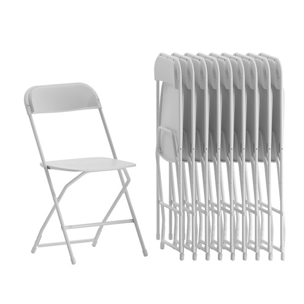 Flash Furniture Hercules Series Plastic Folding Chairs for Parties and Weddings, Stackable Commercial Event Seats with 650-lb. Static Weight Capacity, Set of 10, White