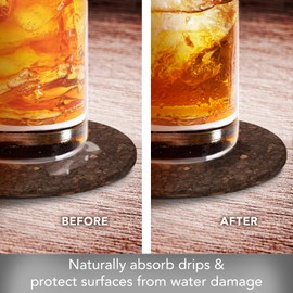 Thirstystone Set of 6 Thick Dark Cork Coasters in Attractive Black Coaster Holder 4.7" Round Durable Absorbent Easily Wipes Clean