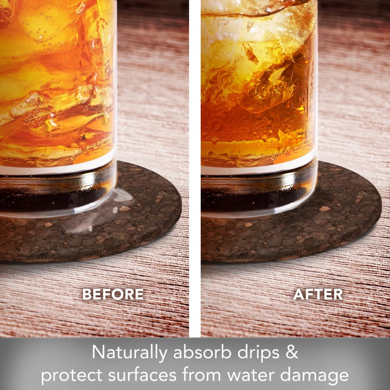Thirstystone Set of 6 Thick Dark Cork Coasters in Attractive