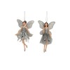 Gisela Graham Set of 2 Silver Fairy Christmas Tree Decorations