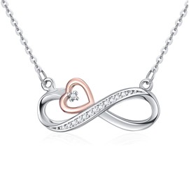 CTIEIP 10K Rose Gold 1/10 cttw Natural Diamonds Infinity Pendant Necklace in Sterling Silver for Women 20 Inch Chain（I2-I3 Clarity）, Diamond