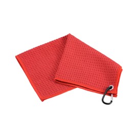 YOKIVE 1 Pcs Tri-Fold Golf Towels, Golf Club Waffle Pattern Towels with D Clip for Golf Balls Lovers (Red, 12x12-Inch)