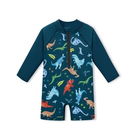 BesserBay Infant Boys UV Protection Blue Multicolor One Piece Swimsuit Dinosaur Snaps Bottom Zipper Long Sleeve Swimwear 3-6 Months
