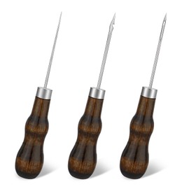 KAMAIKA 3 Pieces Awl Tool with Wooden Handle, Pumpkin Shape Needle Needle DIY Leather Sewing Punching Punching Bookbinding Repair Craft