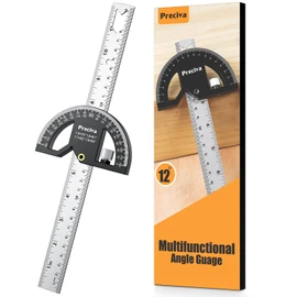 Preciva Woodworking Scribing Angle Ruler, Angle Protractor with 300mm Stainless Steel Marking Ruler, Precision Engineer Woodworking Rule for Line Marking, Circle Drawing, Length Measurement, DIY