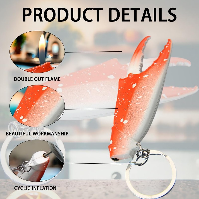 Crab Claw Keychain Lighter, Butane Soft Flame, Refillable Butane Torch,