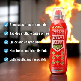 LifeSafe StaySafe All-in-1 Portable Fire Extinguisher with Signature Series Fire Blanket | Compact Emergency Fire Spray, Flame Suppression Fiberglass, Non-Toxic, Eco-Friendly, for Home Safety