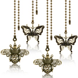 Mtlee 4 Pieces 13 Inch Vintage Bee Butterfly Ceiling Fan Pull Chain, Chain Extender, Charm Pendant Bronze Danglers Decorative with Connector Ornaments for Ceiling Fan, Lamps