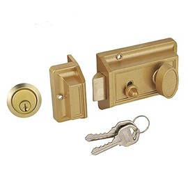 SUMBIN - Cerradura de borde de cerrojo de noche, cerraduras antiguas con llaves para puerta delantera, acabado dorado - dorado - Top Quality