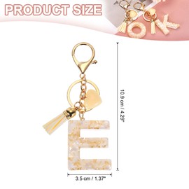 [PATIKIL] Alphabet Initial Letter Key Chain Resin Cute Keychain Tassel Heart Letter E Pendant Decoration Women Keeper Handbag Backpack Bag Accessories Beige