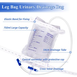 Luriseminger 10 x 750 ml Urine Bag, Leg Bag, Catheter Leg Bag with Anti-Reflux Film, Urine Drainage Bag with Valve, Drain and Rubber Bands, Urine Bag for Incontinence - Sterile Packed