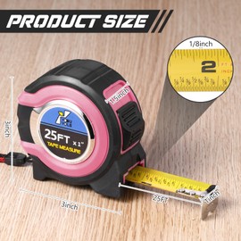 Youyole 10 Pack Tape Measure with Fractions 1/8 Steel Measuring Tape Retractable Easy Read Measurement Tape Steel Power Tape Blade Tape Measure (25 ft X 1 in, Pink)