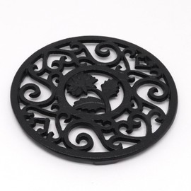 ZHMEINA 2PCS Cast Iron Trivet, 4.53" Round Metal Trivets for Hot Dishes, Hot Pots and Pans, Heavy Duty Rustproof Pot Stands Holders with Vintage Pattern for Kitchen Dining Table Counter Top Tea Pot