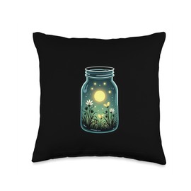 Fireflies In A Jar Nature Lover Glowing Insects Summer Night Throw Pillow
