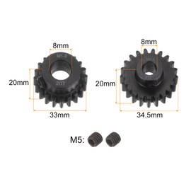 sourcing map Mod 1.5 Pinion Gear Set 8mm Shaft 20T 21T Motor Gears Hardened Steel Pinion Gear for RC Car (2pcs)