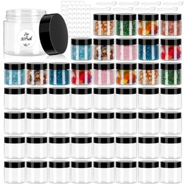 2 OZ Plastic Containers with lids 50 Pack,Plastic Jars. Reusable Leakproof Travel Storage Jars for Lotion, Makeup, Ointments, Sample Containers, Slime & Beauty Products