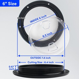 VEITHI - Placa de cubierta para escotilla de barco de 6 pulgadas, con cubierta desmontable para caravana, barco, kayaks, yate, cubierta circular antideslizante con tornillos (negro transparente