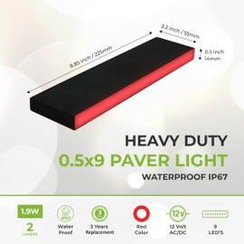 LUMENGY Red Paver Light Slim 0.5x9 Inch Glare-Free Brick Lighting for Pavers, Walls, Driveway, Pathway & Garden, 12V Waterproof, Drive-Over Rated