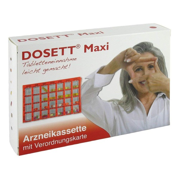 DOSETT, Maxi (Red), DOSETT (Sliding Closure, Pill Distributing, Weekly Use, Portable Pill Case, Made in Sweden)