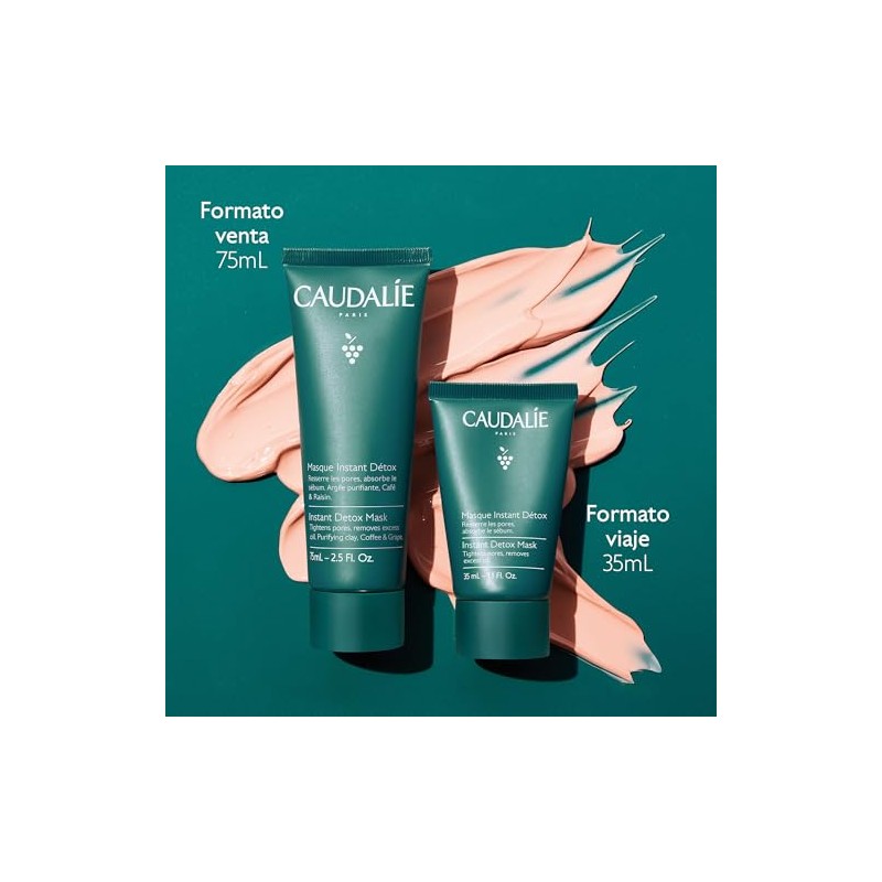 CAUDALIE Instant Detox Mascarilla de Arcilla Rosa, Limpia Poros -