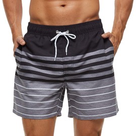 pjsonesie Fashion Short Mens Swim Trunks Boardshorts Quick Dry Swimwear with Mesh Lining/Pockets (US L (Fits Waist 34.5" - 36",Tag XXL), K-Black Stripes)