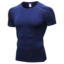 WRAGCFM Men's Compression Athletic Short Sleeve Shirts，Workout Cool Dry Baselayer Sports T-Shirts Running Tops(Navy, S)