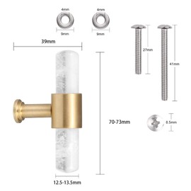 mookaitedecor Set of 2 T-Bar Crystal Drawer Pulls Handles with Screws, Brushed Brass Stone Knobs for Cabinet Kitchen Dresser, Rock Crystal