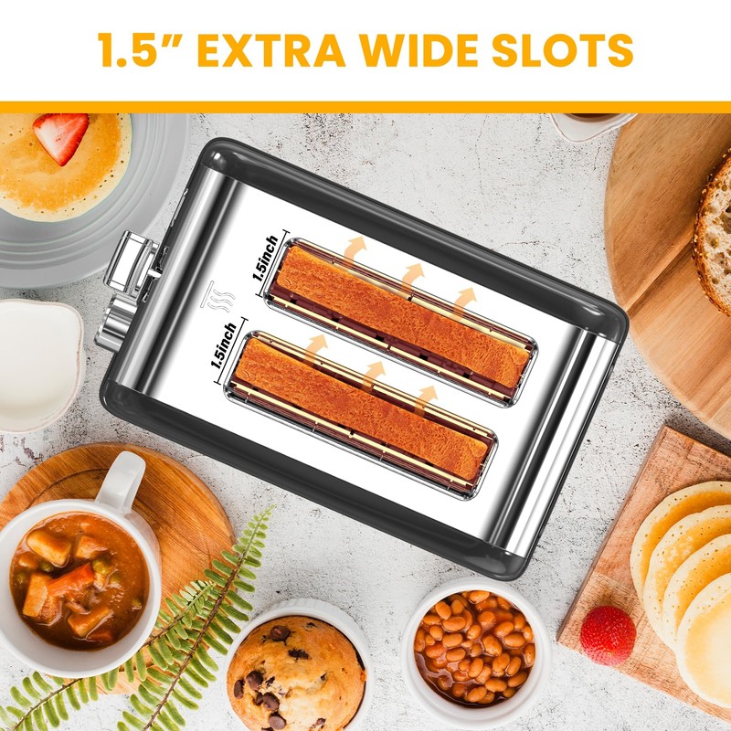 Simple Deluxe 2-Slice Toaster, Stainless Steel Toaster, 6 Browning Setting