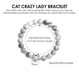 CERSLIMO Cat Gifts for Women Girls, To A Crazy Cat Lady Bead Bracelets - Cat Lover Gifts for Women Teens, Cute Cat Themed Gifts for Cat Lovers Lady Daughter Sister Best Friend Girlfriend Wife, Grey