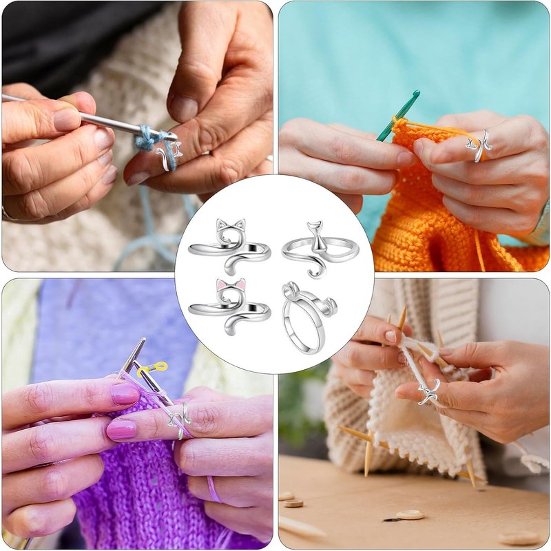 4Pcs Knitting Crochet Loop,Adjustable Knitting Crochet Loop Ring,Finger Yarn Guide,Ring,with