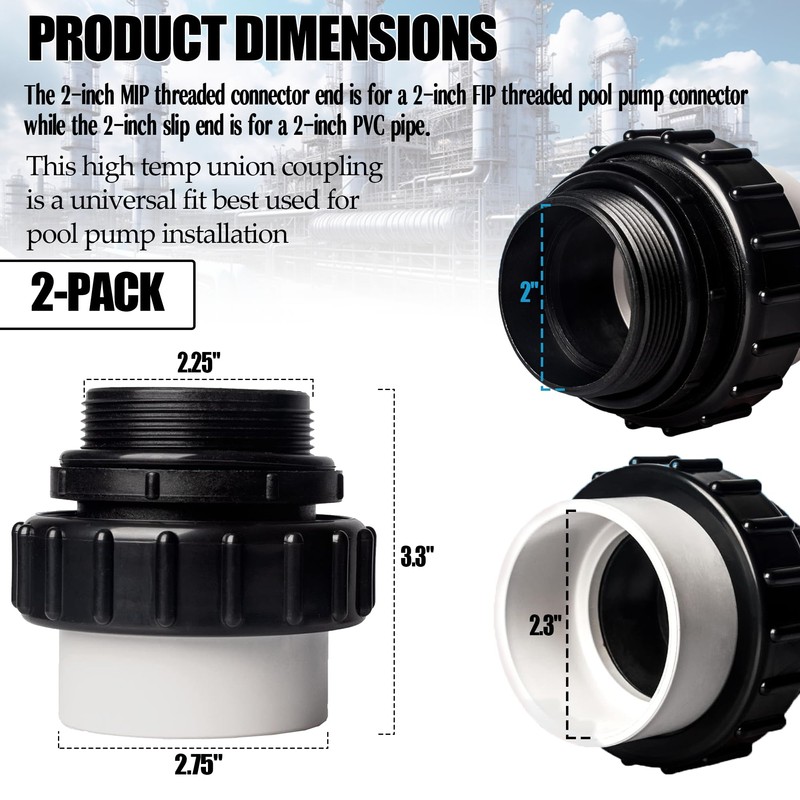 TonGass (2-Pack) 2" MIP x 2.37" PVC Hi-Temp Unions Compatible