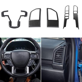 JeCar Car Steering Wheel Trim Cover & Dashboard Air Conditioning Vent Cover & Central Console Trim Panel for Ford F150 2015 2016 2017 (Carbon Fiber)