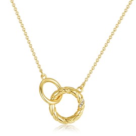 NUZON 18k Gold Plated Interlocking Necklace for Women Double Intertwined Circles Pendant Necklace CZ Infinity Sister Friendship Jewelry 16’’